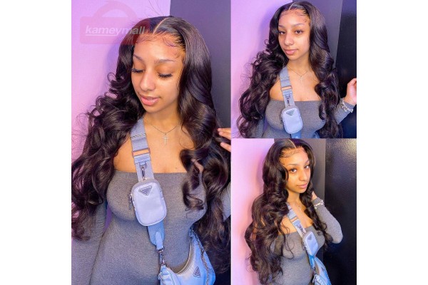 Cheap Lace Front Wigs Body Wave 12-28 Inch Natural Black Long Middle Part
