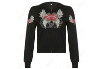 Cheap Black Slim Fit Hoodie Print Long Sleeve Zipper Print Hoodies Kameymall