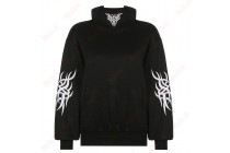 Totem Print Black Hoodie Womens Premium Hoodies With Turtleneck Pocket Kameymall