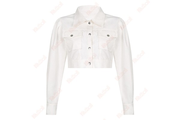 Lapel Tooling Women's Jacket Solid Color White Jacket Simple Jackets Kameymall