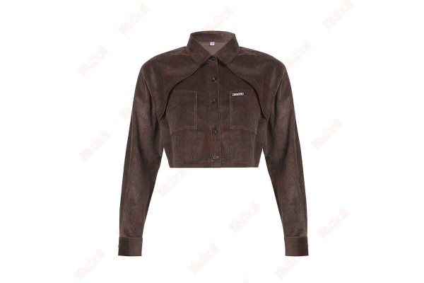 Classic Style Brown Jackets For Women Short Loose Corduroy Jacket Kameymall