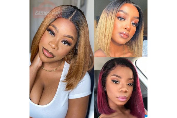Hair Wigs Short Wig Straight Short Wig Ombre Color Straight Hair Bob Wigs  Kameymall 