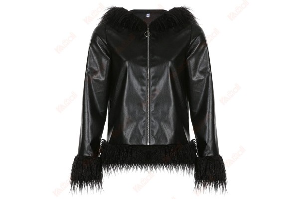 Solid Color Woolen Hooded Leather Jacket Women Winter Work Jackets Kameymall