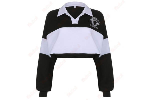 Women's Contrasting Color Collared Sweatshirt Light Weight Sweatshirts Kameymall