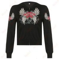 Cheap Black Slim Fit Hoodie Print Long Sleeve Zipper Print Hoodies Kameymall