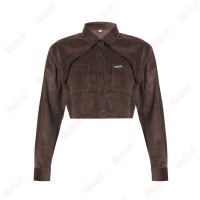 Classic Style Brown Jackets For Women Short Loose Corduroy Jacket Kameymall