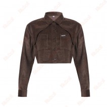 Classic Style Brown Jackets For Women Short Loose Corduroy Jacket Kameymall