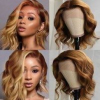 Blonde Short Curly Hair Extensions Wig Lace Front Celebrity Wave Wigs Kameymall