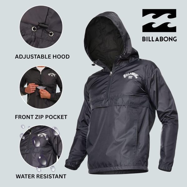 Billabong Big and Tall Rain Jacket - Hoodie Anorak Windbreaker Jacket for Men, Waterproof Water Resistant Raincoat-4