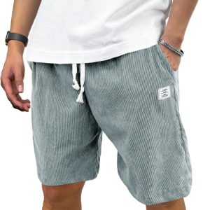 PLEPAN Mens Corduroy Shorts Casual Elastic Waist Drawstring Summer Beach Short corduroy shorts casual
