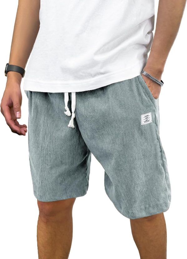 PLEPAN Mens Corduroy Shorts Casual Elastic Waist Drawstring Summer Beach Short corduroy shorts casual