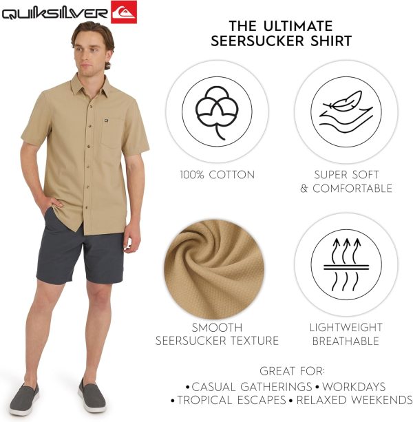 Quiksilver Men's Regular Fit Premium Cotton Short Sleeve Button Down Seersucker Shirt-1