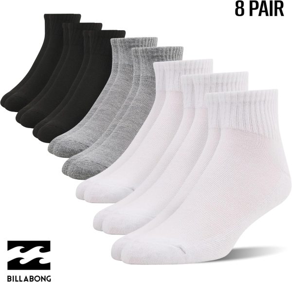 Billabong Mens Socks 8 Pairs Ankle Socks for Men Premium Athletic Shoe Size 8-12-1