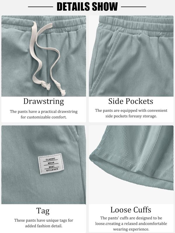 PLEPAN Mens Corduroy Shorts Casual Elastic Waist Drawstring Summer Beach Short plepan mens corduroy