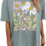 Womens Oversized Tshirt Flower Graphic Tees Nashville Music Short Sleeve Shirts Summer Casual Loose Beach Tops tshirt flower graphic
