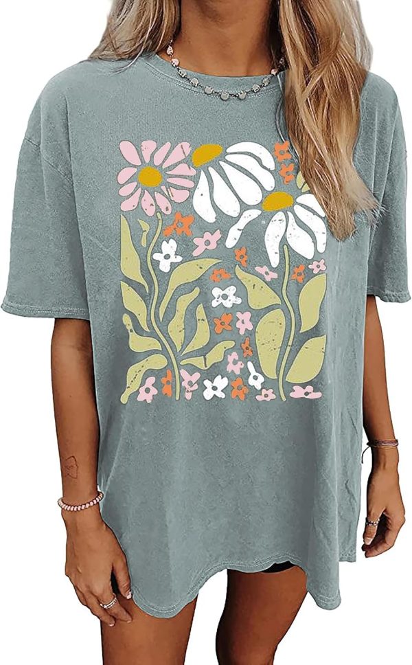 Womens Oversized Tshirt Flower Graphic Tees Nashville Music Short Sleeve Shirts Summer Casual Loose Beach Tops tshirt flower graphic