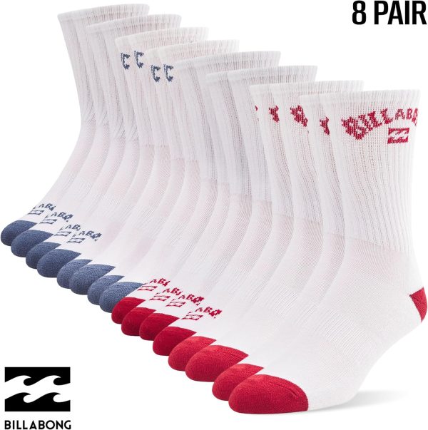 Billabong Mens Socks 8 Pairs Crew Socks for Men Premium Athletic Shoe Size 8-12-1