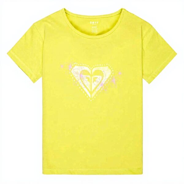 Girls T-Shirt Roxy Green Short Sleeve Screen Printed