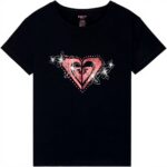 Roxy Girls Black T-Shirt Screen Printed Night Lily