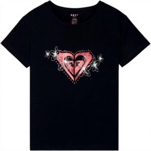 Roxy Girls Black T-Shirt Screen Printed Night Lily