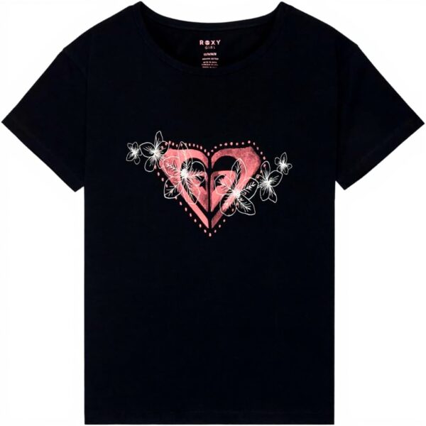 Roxy Girls Black T-Shirt Screen Printed Night Lily